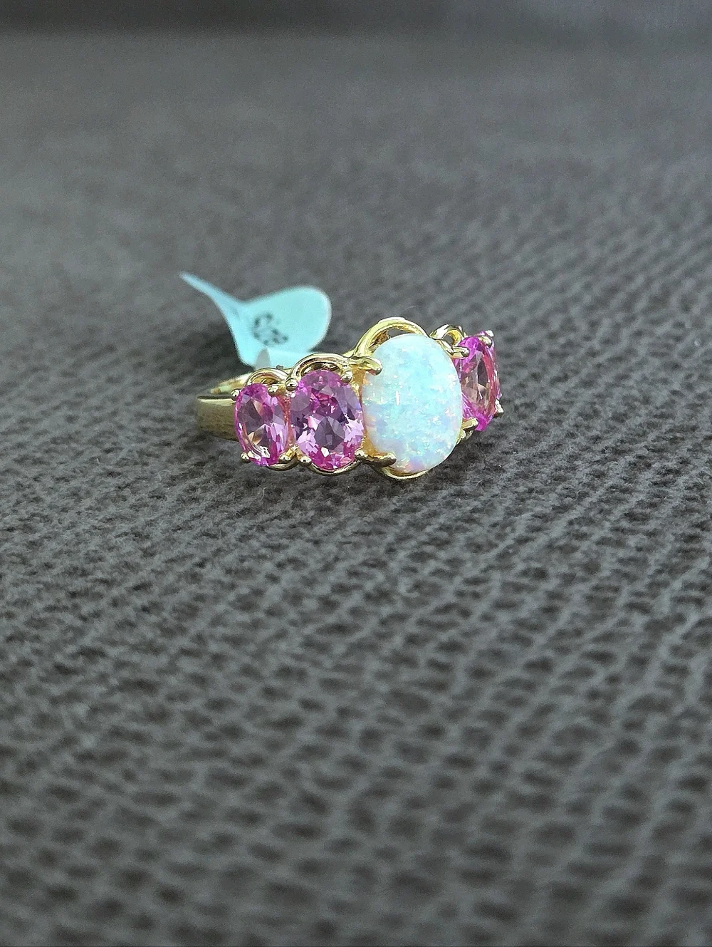 Lab🧪 Created White Fire🔥 Opal and Pink💕 Sapphires Ring💍 - NWT